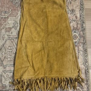Vintage Handmade Fringed Suede Leather Open Sided Smock Top Vest
